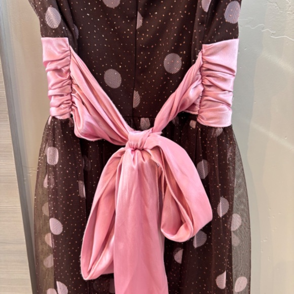 Sparkly Polkadot Party Dress in Brown & Pink - Picture 3 of 4